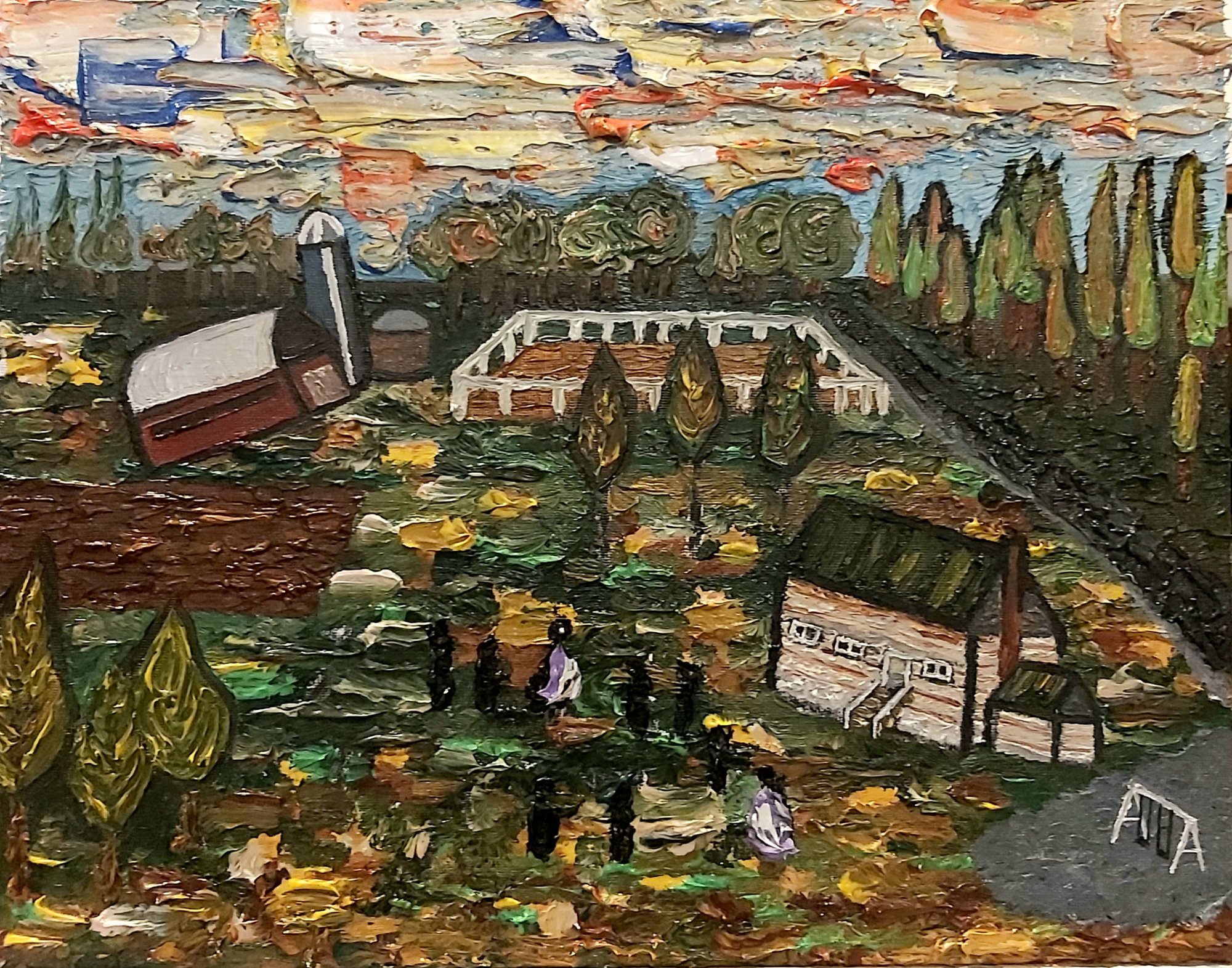 Rural Life — palette knife oil by Roshan James